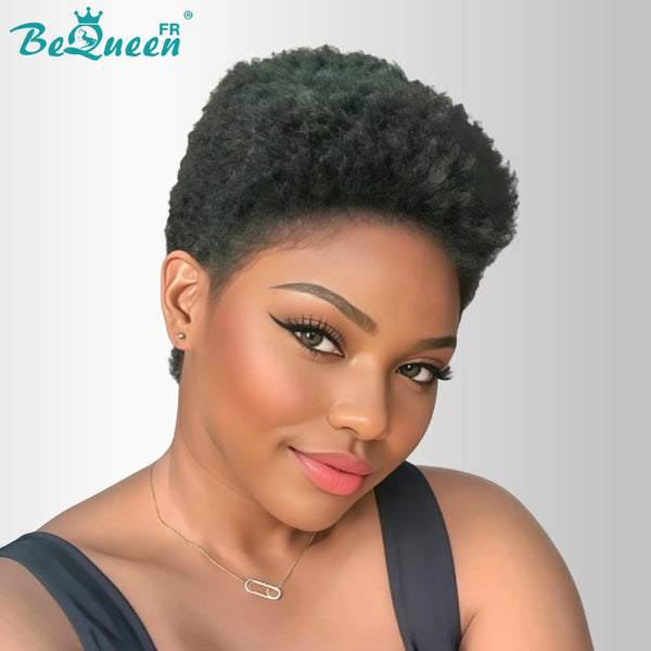 BeQueen "Edwina" Perruque court afro Couleur Noir mix vert avec Lace Frontale 13x4