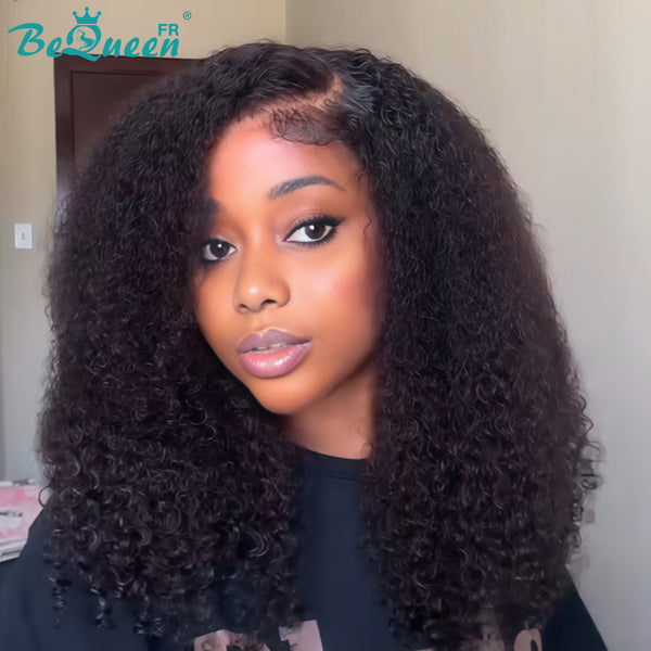 BeQueen Peluca "Madge" con flequillo negro 100% cabello humano sin encaje