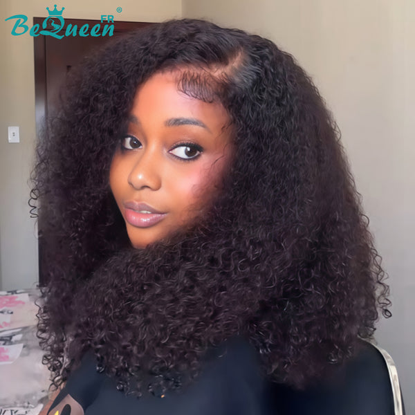 BeQueen Peluca "Madge" con flequillo negro 100% cabello humano sin encaje