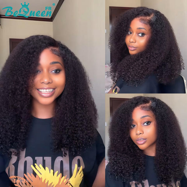 BeQueen Peluca "Madge" con flequillo negro 100% cabello humano sin encaje