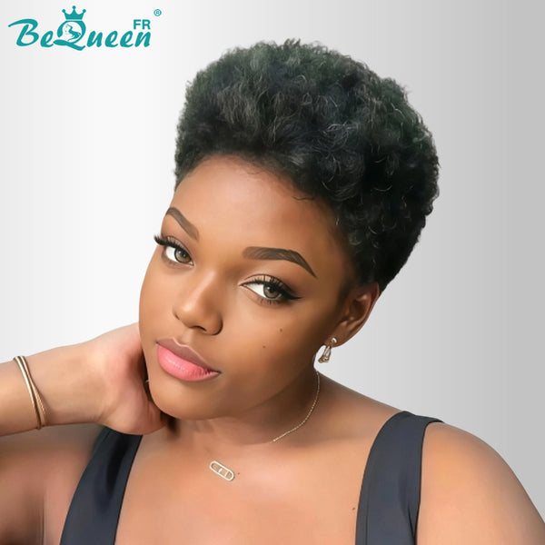BeQueen "Edwina" Perruque court afro Couleur Noir mix vert avec Lace Frontale 13x4