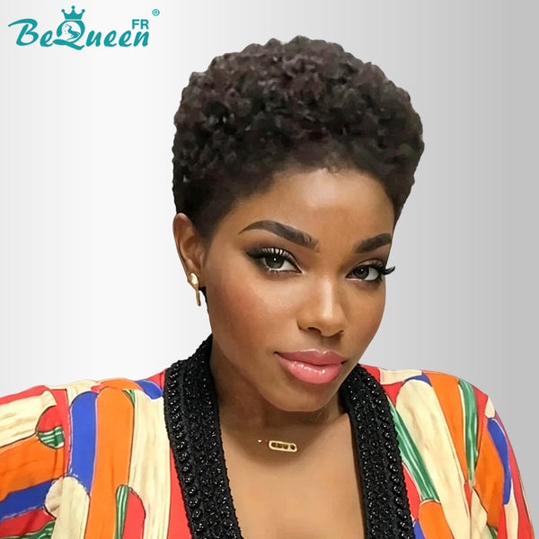 BeQueen "Edwina" Peluca de rizado afro negro con frente de encaje 13x4