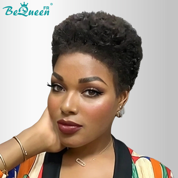 BeQueen "Edwina" Peluca de rizado afro negro con frente de encaje 13x4