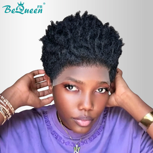 BeQueen "Edwina" Perruque court afro marron avec Lace Frontale 13x4 style 2