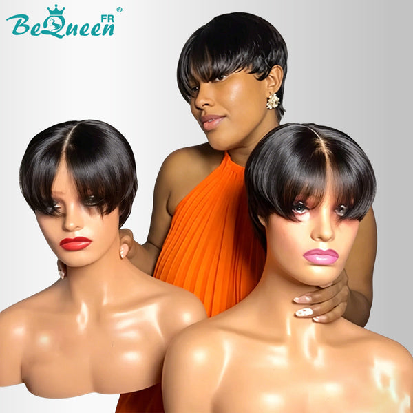 Bequeen Perruque "Suey" lisse à la machine Noir 100% cheveux humains avec lace closure 2*6 style 36