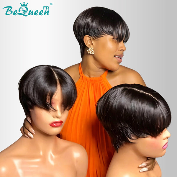 Bequeen Perruque "Suey" lisse à la machine Noir 100% cheveux humains avec lace closure 2*6 style 36