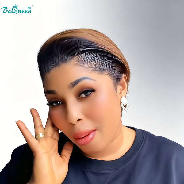 BeQueen "Chris" Sleek Black Bob Wig Side Part Lace Front Glue-Free Style 18 100% Raw Hair, Good Quality, Can Last 20 Years