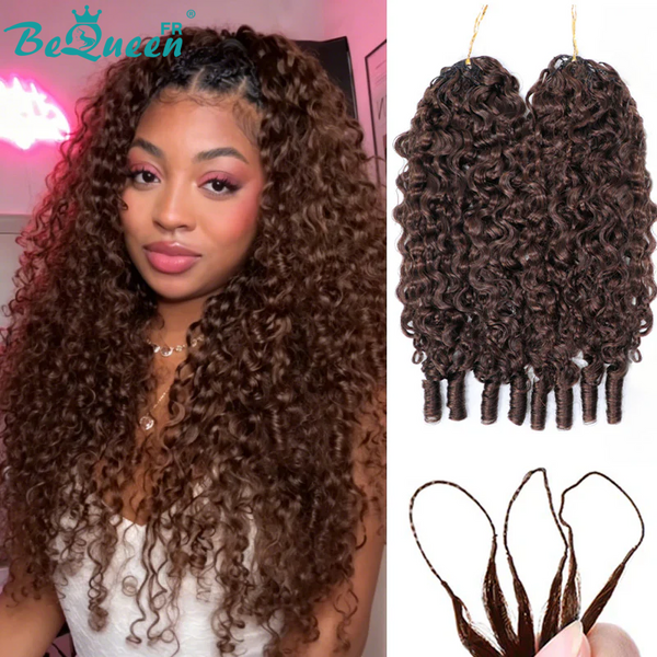 BeQueen Tissage Extensions de Cheveux Feather marron Burmese Curly 100% cheveux humains