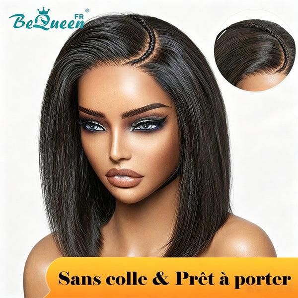 BeQueen "Sonia" individuell gefertigte glatte Bob - Wig, sofort tragbar, Klebefrei, 13X4 mit Zopf, unglaublich niedriger Preis