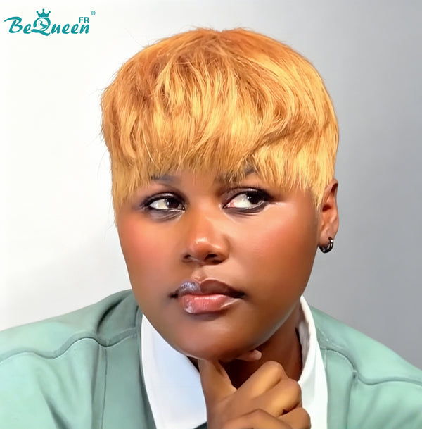Bequeen Peruca "Suey" lisa feita à máquina Preto misto mel 100% cabelo humano estilo 6