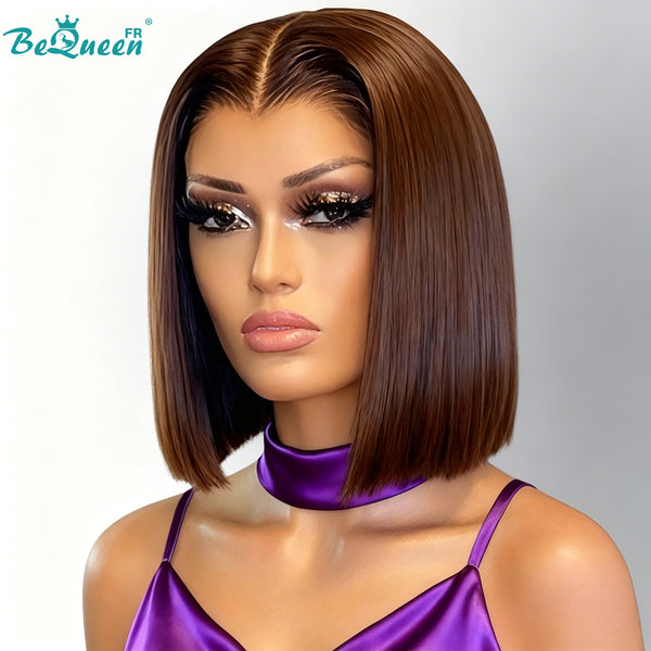BeQueen "Dominique" Perruque Bob lisse Marron bordeaux en Lace KIM 2x6 100% vienamiens 250% densité Donné par 1 personne