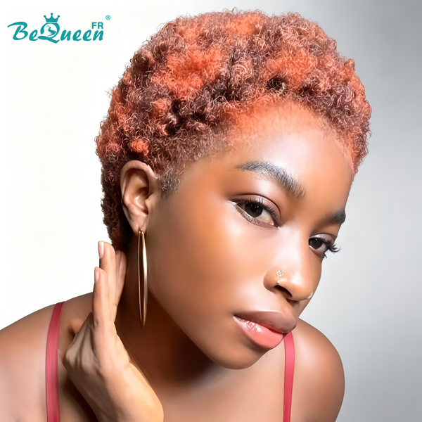 BeQueen "Edwina" Perruque marron mix orange afro avec Lace Frontale 13x4