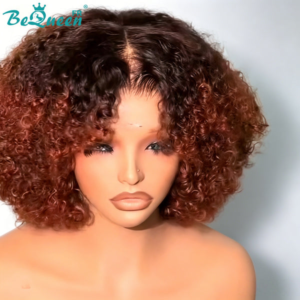 BeQueen Peluca "Paula" bob rizado con ondas y lace frontal Raíz negra y marrón