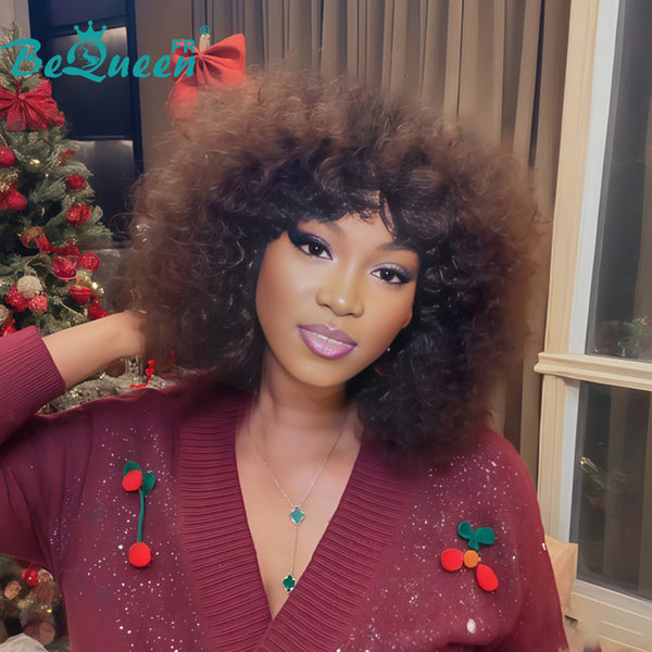 BeQueen "Josie" Bob Curly Wave Wig Brown Mix Honey Glueless 12 Inches Half Price