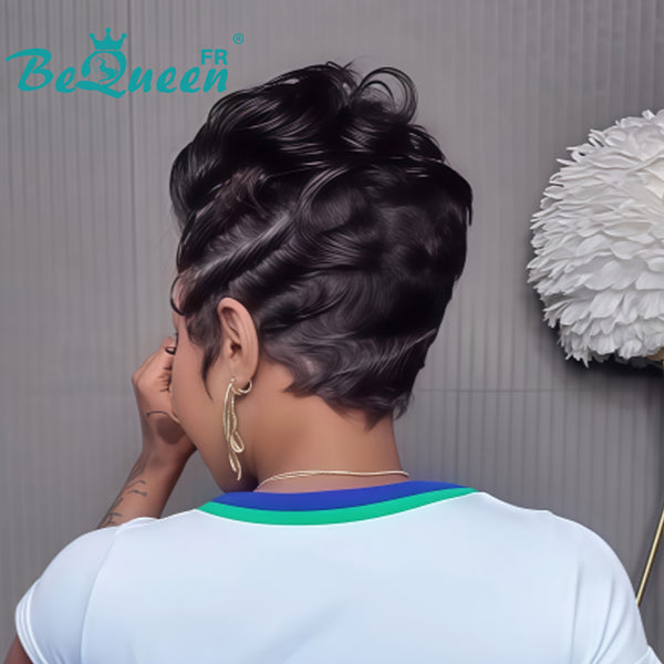 Bequeen Wig "Chris" Black Ready to Wear 100% Human Hair Glueless Style 6