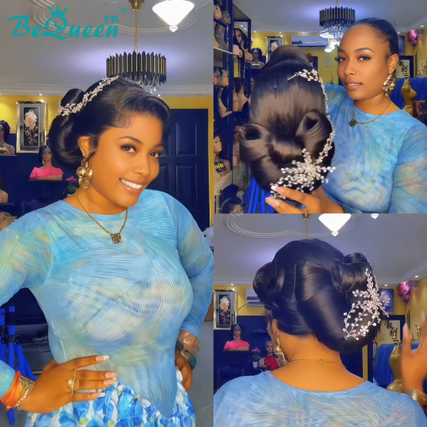 BeQueen “Falafel” Perruque de mariage noir Chignon avec Lace Frontale 13x4