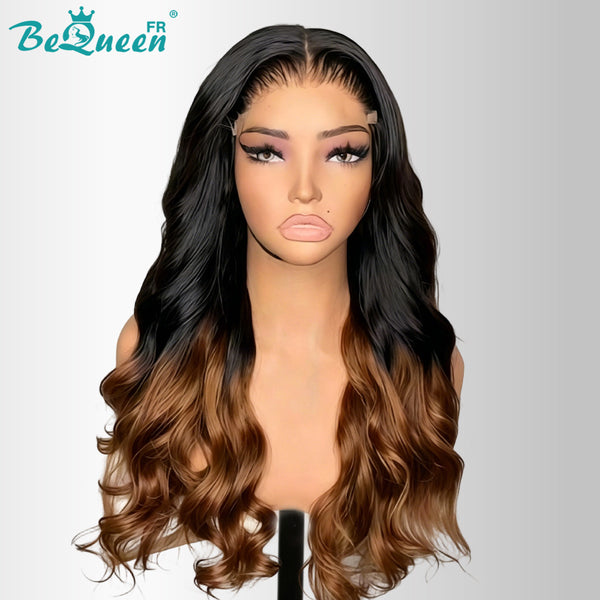 BeQueen „Dania“ Lange Perücke, halb schwarz, halb braun, Body Wave mit Lace Closure, halber Preis