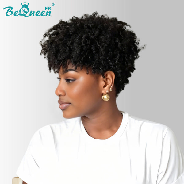 BeQueen “Zoé " Perruque pixie sans lace couleur Noir afro curl style 4