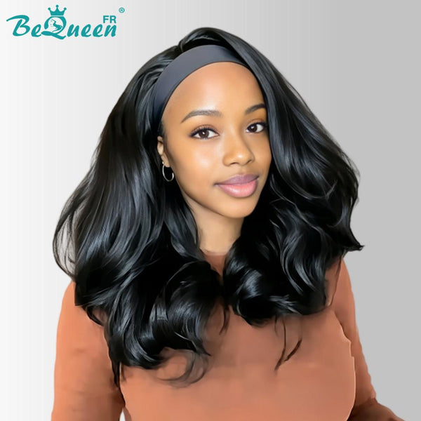 BeQueen "Maloni" Perruque Bob couleur Noir Body wave avec à bandeau sans colle Moitié prix