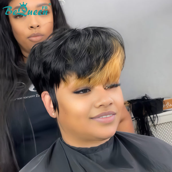 Bequeen Peluca "Suey" lacia hecha a máquina Negro mezclado con miel 100% cabello humano estilo 6