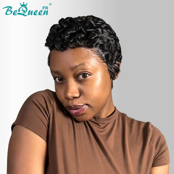 Bequeen “Suwe” Black Pixie Wig, Glueless Lace Front, Side Part, Style 11