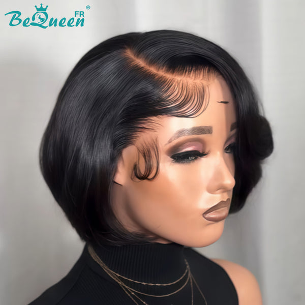 BeQueen "Sonia" Glatte schwarze Bob-Perücke mit klebefreiem Lace-Front, halber Preis, Stil 4