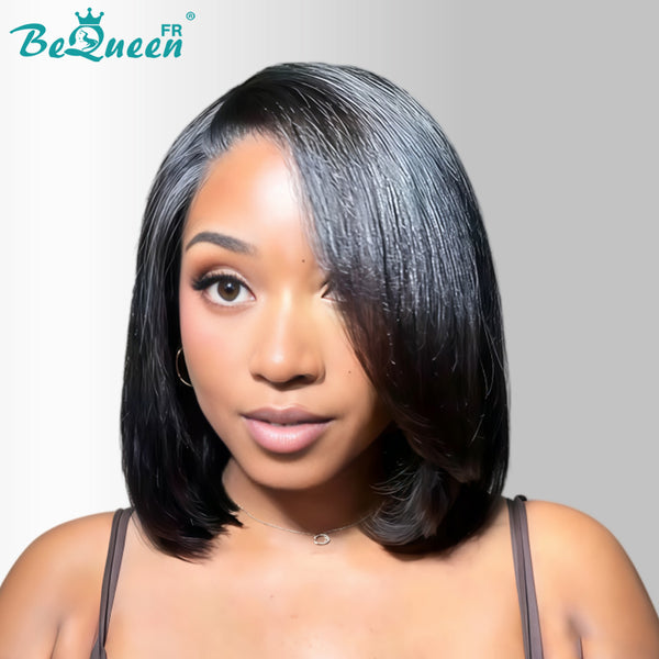 BeQueen "Sonia" Perruque Customisée Bob Lisse Pré-max: Pré-épilés+Prêt à porter Sans Colle+Pré-blanchiment+Band élastique lace 5*5 Raw Hair 250% Densité