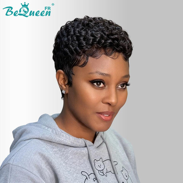 Bequeen “Suwe” Black Pixie Wig, Glueless Lace Front, Side Part, Style 11