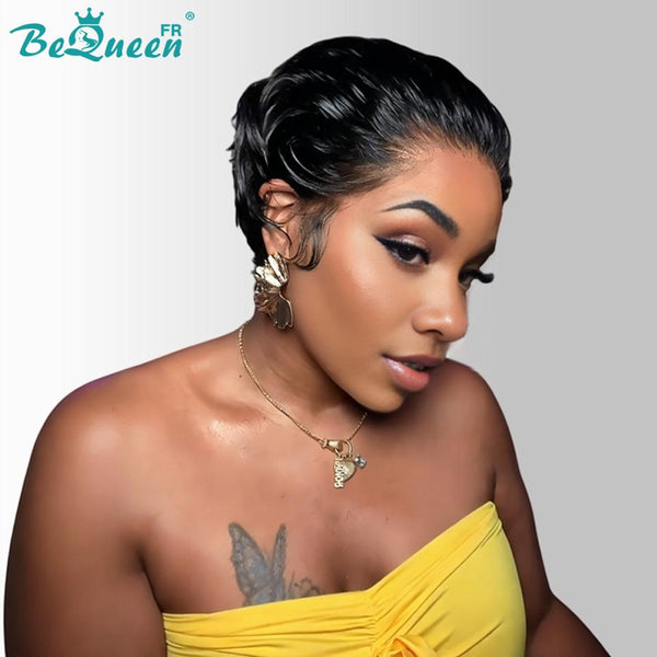 BeQueen "Chris" Sleek Black Bob Wig Side Part Lace Front Glue-Free Style 18 100% Raw Hair, Good Quality, Can Last 20 Years