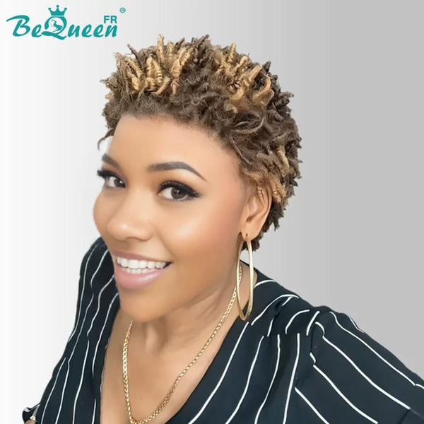 BeQueen "Addi" Peruca Bob Afro Cacheado Marrom mistura Miel dentelle frontal 13X4 peruca natural