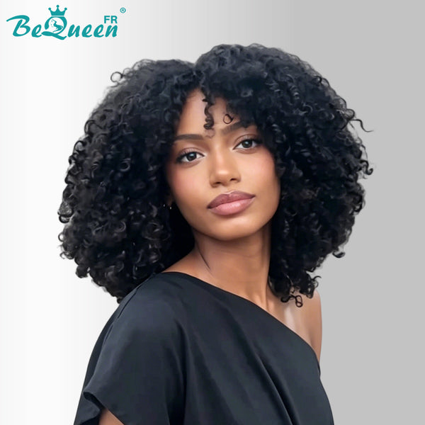 BeQueen "Addi" Afro-Locken-Bob-Perücke ohne Lace, ohne Kleber mit Pony, Stil 4