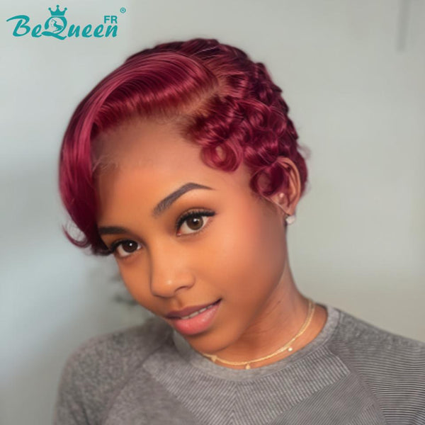 Bequeen Perruque “Suwe” Pixie rouge bordeau Sans colle Frontale Lace Avec Raie Du Côté style 12