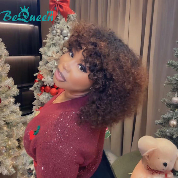 BeQueen "Josie" Bob Curly Wave Wig Brown Mix Honey Glueless 12 Inches Half Price
