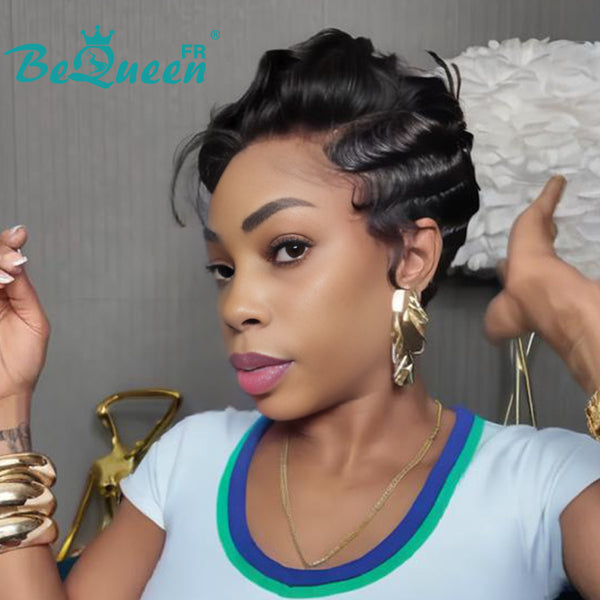 Bequeen Wig "Chris" Black Ready to Wear 100% Human Hair Glueless Style 6