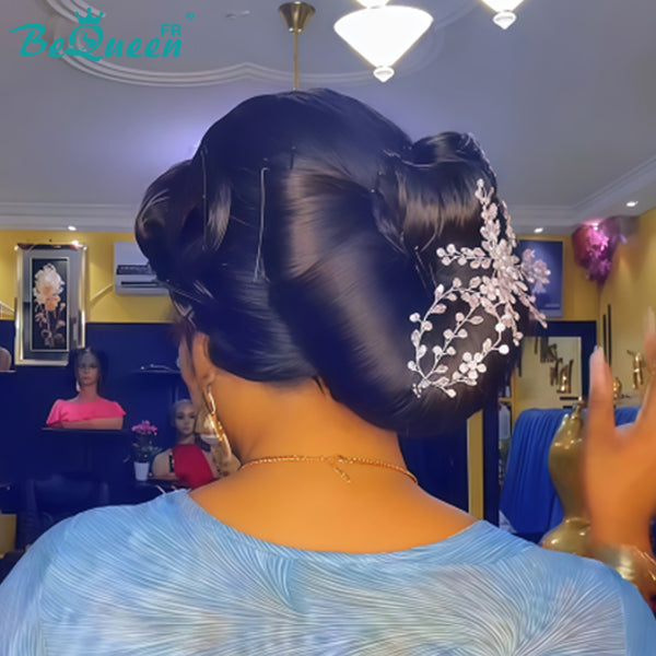 BeQueen “Falafel” Perruque de mariage noir Chignon avec Lace Frontale 13x4