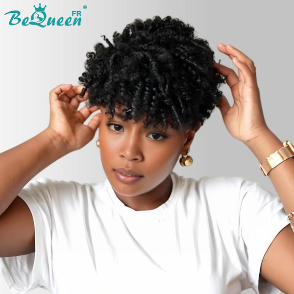 BeQueen “Zoé " Perruque pixie sans lace couleur Noir afro curl style 4