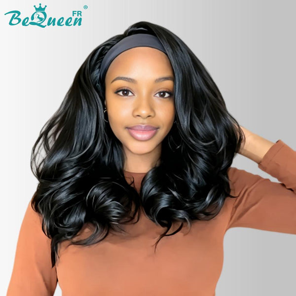 BeQueen "Maloni" Perruque Bob couleur Noir Body wave avec à bandeau sans colle Moitié prix