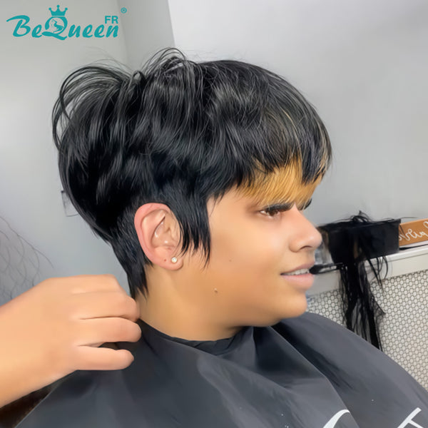 Bequeen Peluca "Suey" lacia hecha a máquina Negro mezclado con miel 100% cabello humano estilo 6
