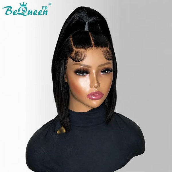 Bequeen Perruque "Naomi" noir avec queue de cheval lace frontale 13*4 100% cheveux humains