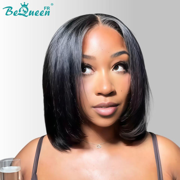 BeQueen "Sonia" Perruque Customisée Bob Lisse Pré-max: Pré-épilés+Prêt à porter Sans Colle+Pré-blanchiment+Band élastique lace 5*5 Raw Hair 250% Densité