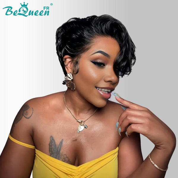 BeQueen "Chris" Sleek Black Bob Wig Side Part Lace Front Glue-Free Style 18 100% Raw Hair, Good Quality, Can Last 20 Years