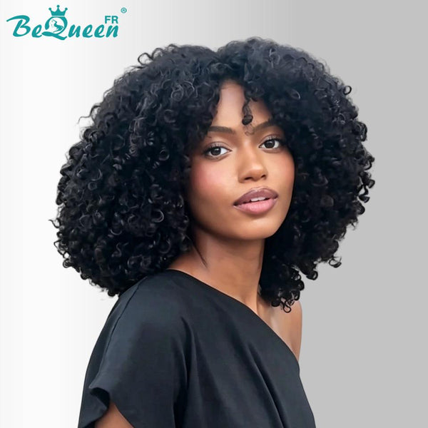 BeQueen "Addi" Afro-Locken-Bob-Perücke ohne Lace, ohne Kleber mit Pony, Stil 4