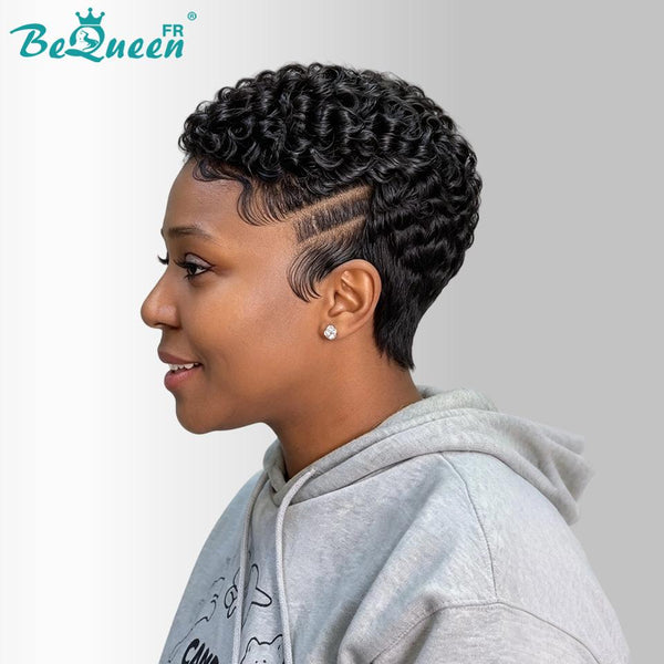 Bequeen “Suwe” Black Pixie Wig, Glueless Lace Front, Side Part, Style 11