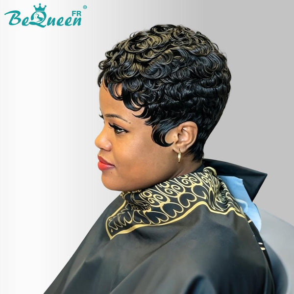 Bequeen Perruque “Suwe” Pixie noir Sans colle Frontale Lace Avec Raie Du Côté style 28
