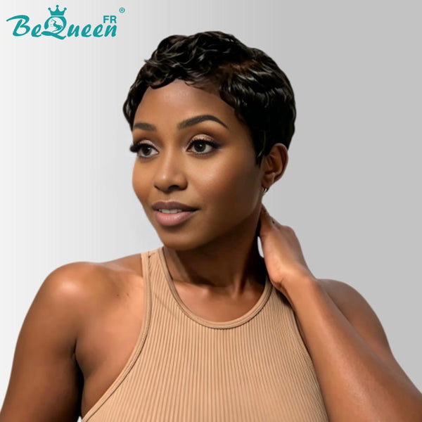 Bequeen “Suwe” Black Pixie Wig, Glueless Lace Front, Side Part, Style 11