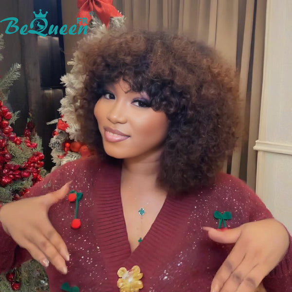 BeQueen "Josie" Bob Curly Wave Wig Brown Mix Honey Glueless 12 Inches Half Price