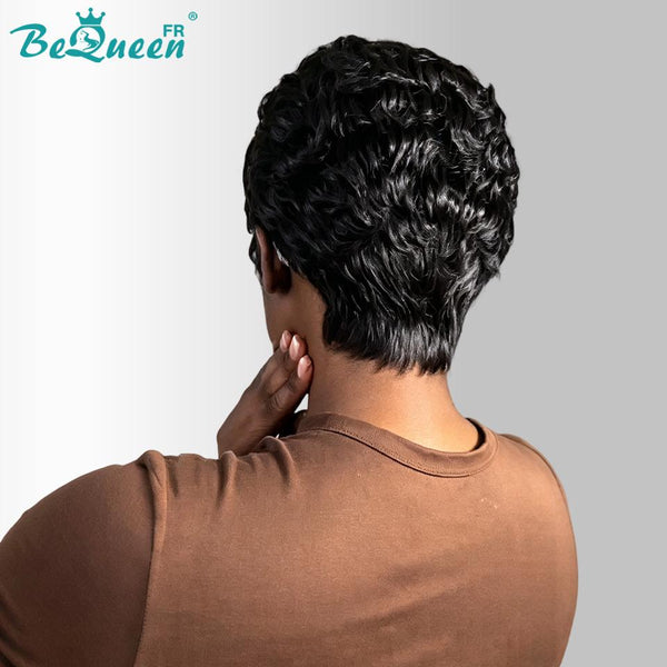 Bequeen “Suwe” Black Pixie Wig, Glueless Lace Front, Side Part, Style 11