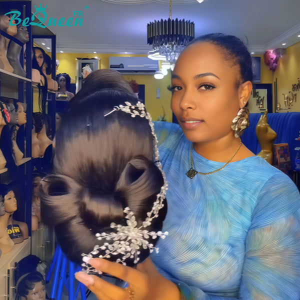 BeQueen “Falafel” Perruque de mariage noir Chignon avec Lace Frontale 13x4