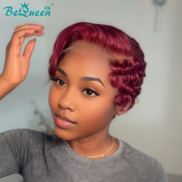 Bequeen Perruque “Suwe” Pixie rouge bordeau Sans colle Frontale Lace Avec Raie Du Côté style 12