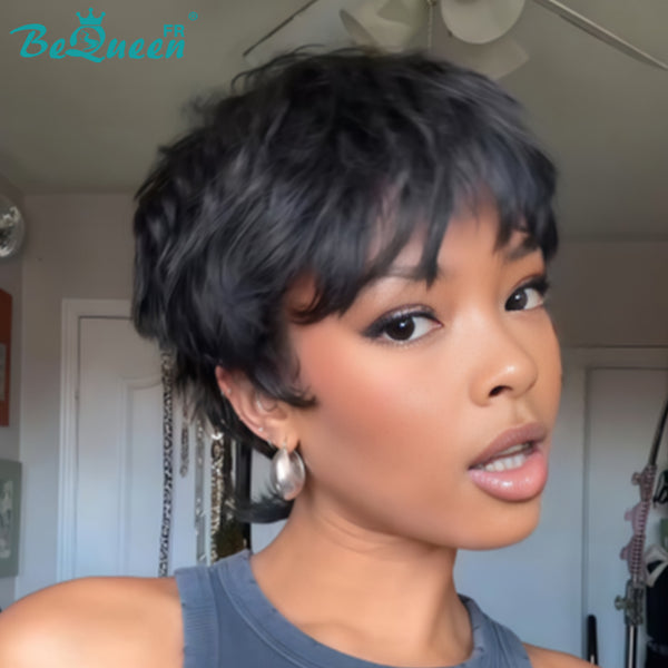 Bequeen Peluca "Suey" lisa hecha a máquina Negra 100% cabello humano estilo 3